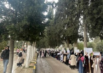 سلسلة بشرية ضخمة في “الأردنية” تضامنا مع غزة (صور)