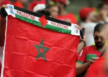 جمهور المنتخب المغربي يرفع علم فلسطين بمدرجات كأس العالم